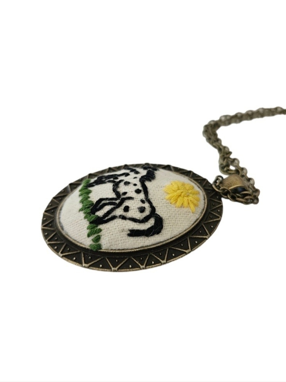 Hand-Embroidered Appaloosa Horse Pendant Necklace - Yellow & Black - Picture 4 of 4